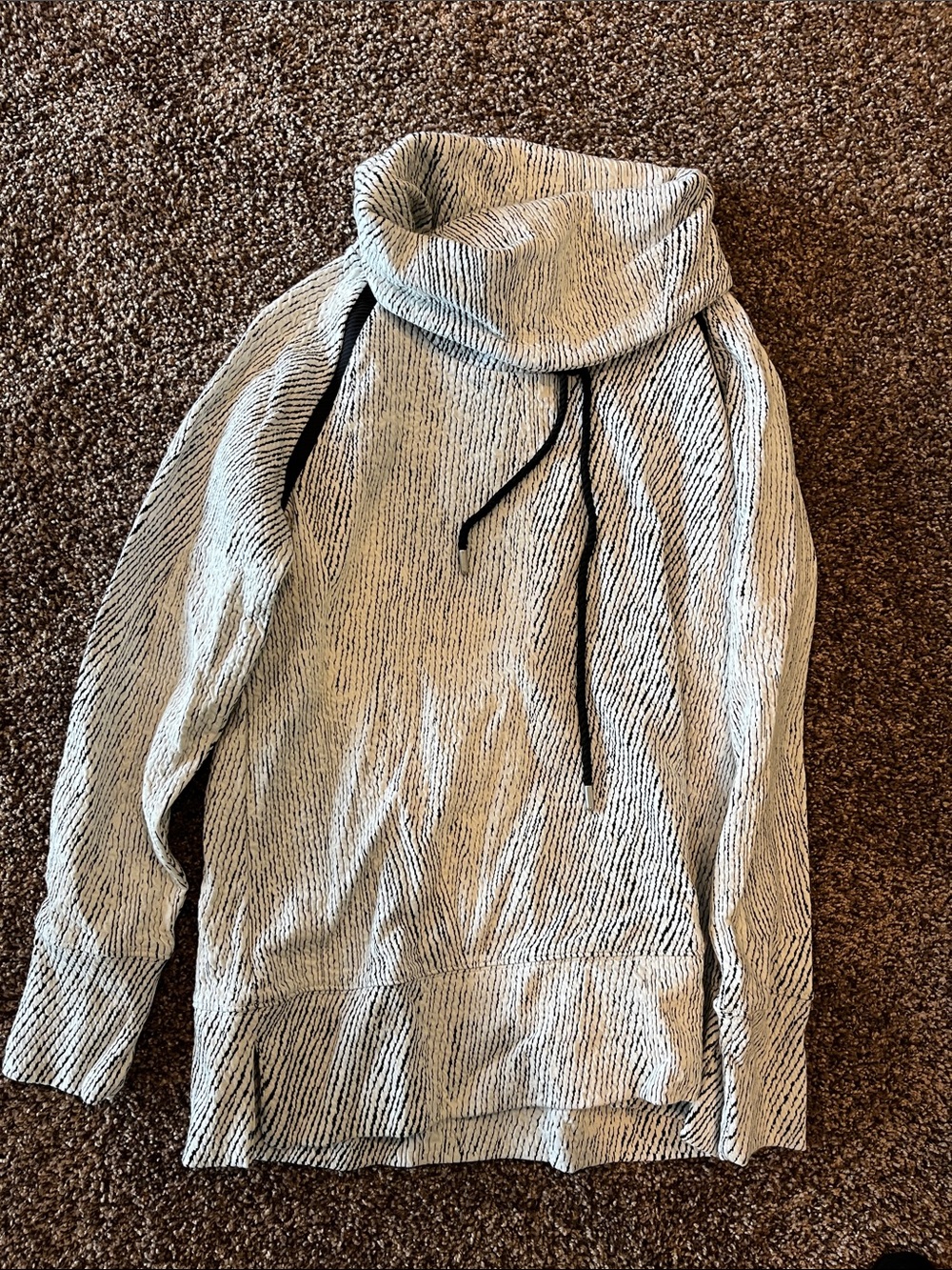 Cowl Neck Pullover Sweater Hoodie - Black & White